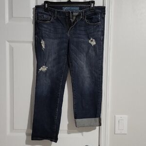 Refuge Dark Blue Distressed Cropped Jeans